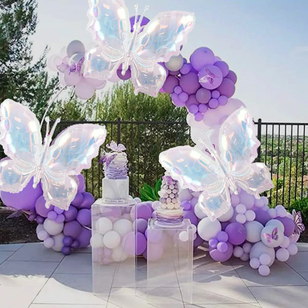 Laser Butterfly Balloon Large Colorful Transparent Butterfly Foil Balloons Birthday Party Decoration Kids Baby Shower Photo Prop