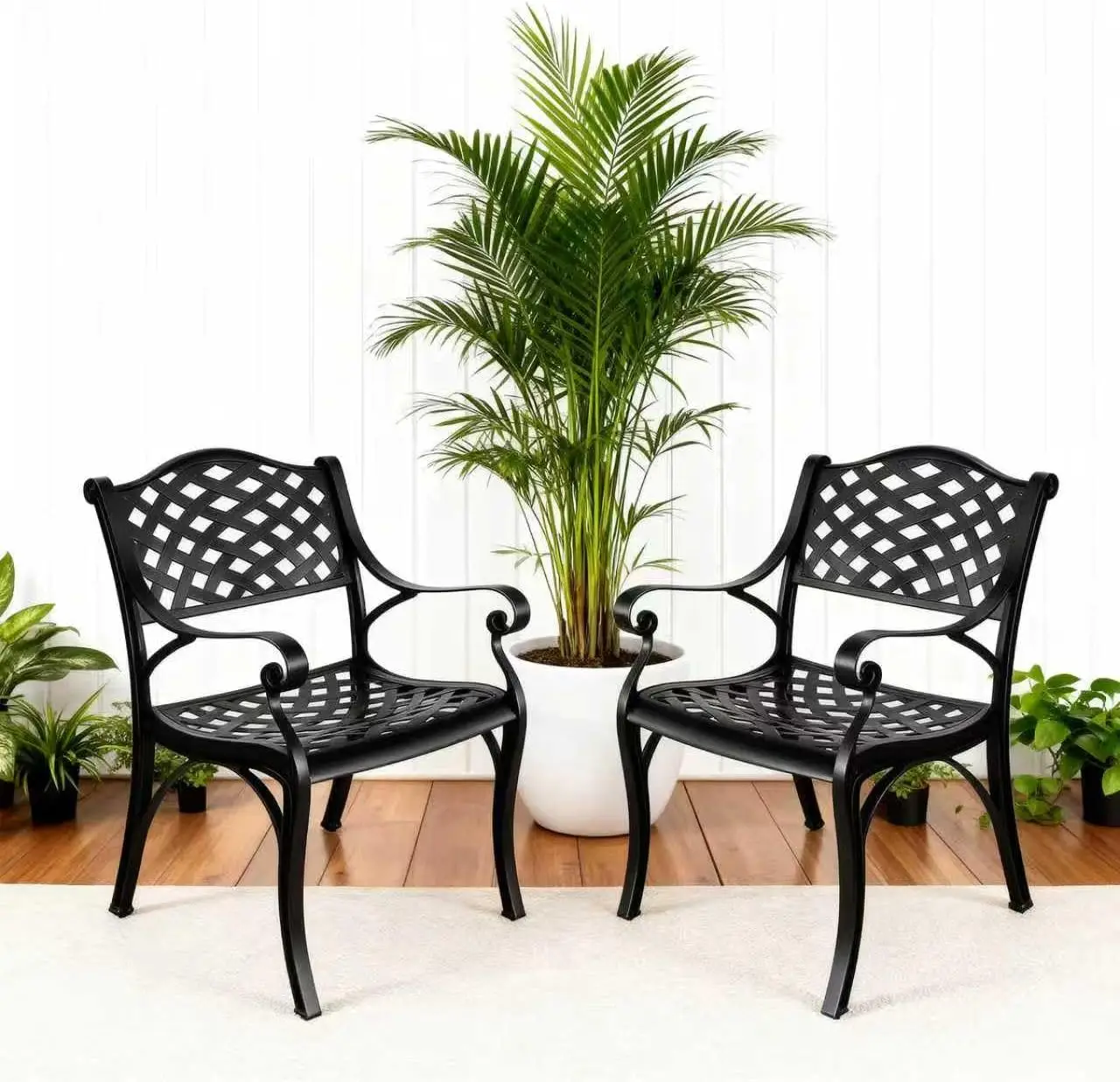 

Набор из двух садовых стульев из литого алюминия с подлокотниками для патио, сада, двора, бассейна, балкона