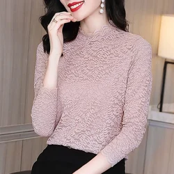 Plush Lace Autumn Winter 2023 New Style Hollow Out Shirt with Long Blusas Clothes for Women Blouse Shirts