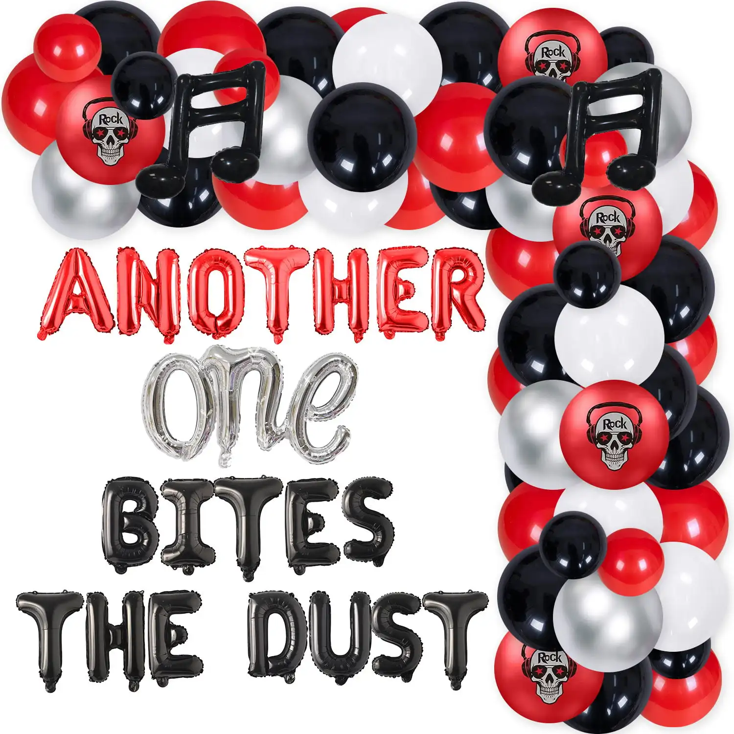 

Rock and Roll Themed 1st Birthday Party Decoration with ANOTHER ONE BITES THE DUST Foil Balloon Banner Rock First Birthday Party