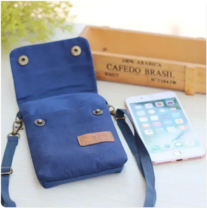 DE7 Dames effen kleur mini mobiele telefoon tas vrouwelijk casual kleine crossbody schouder canvas lichte messenger