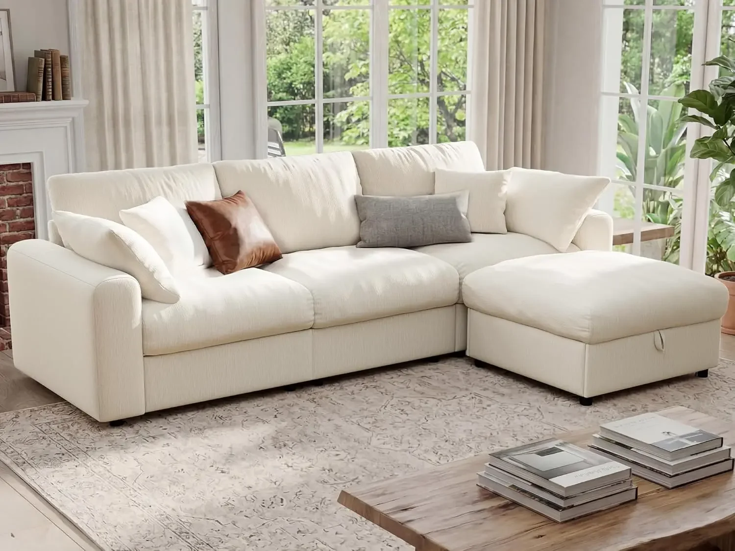 with Wide Deep Seat, L Shaped Couch with, Customized Cloud Sectional Couches for Living Room, 110