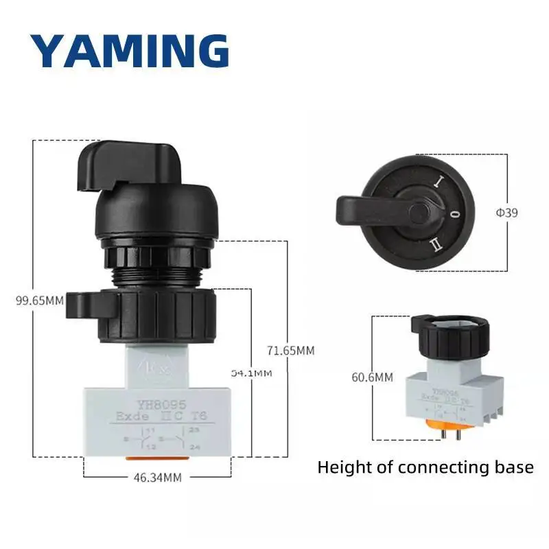 BA8095 Interruptor rotativo à prova de explosão com travamento automático/redefinição anticorrosão IP66 Controle de botão à prova d'água 2/3 posições