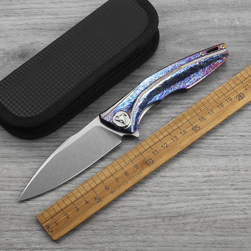 

M390 Steel Titanium Alloy Burnt Titanium Pattern Handle Folding Knife Outdoor Self Defense Hunting Camping Survival Tool Knife