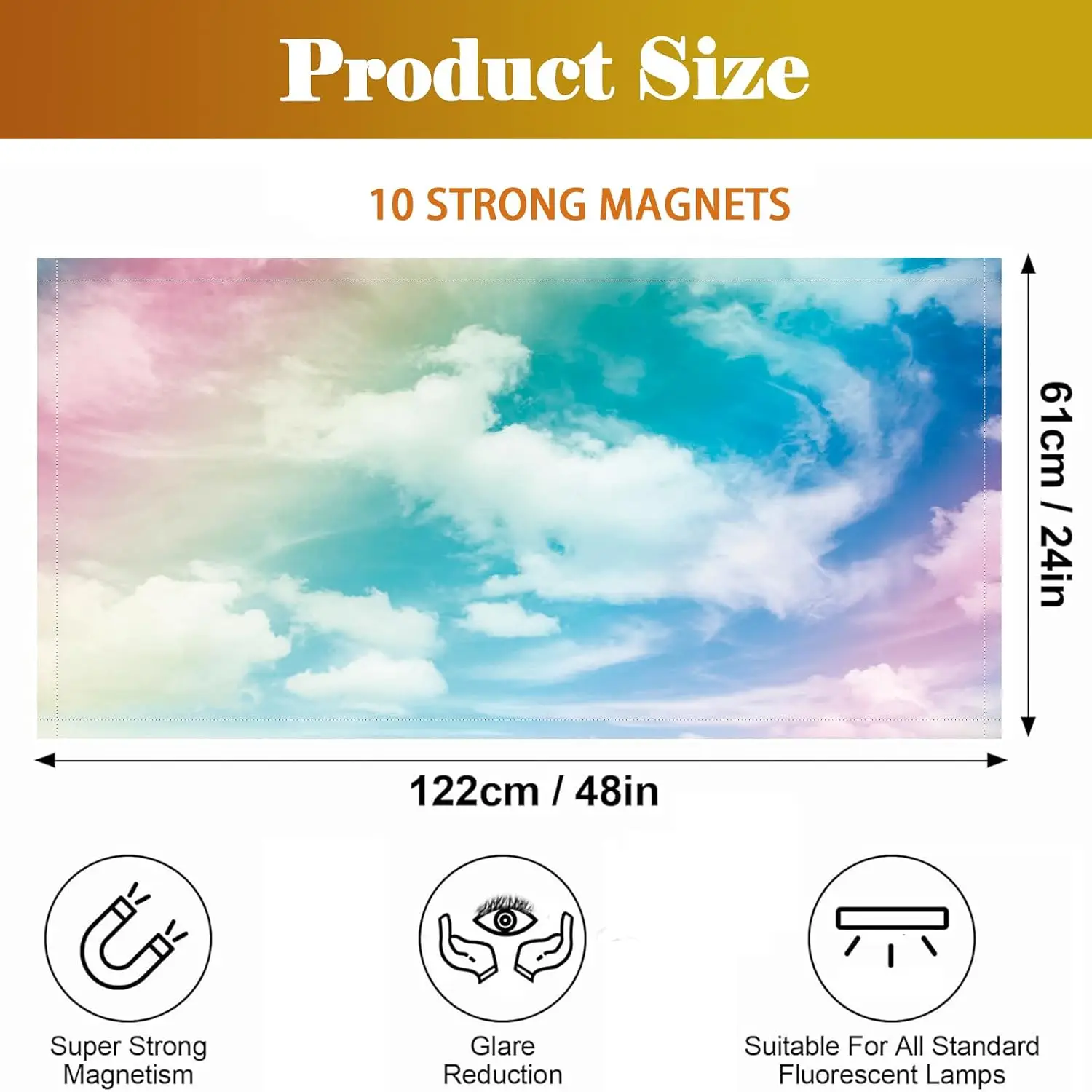 Magnetic Fluorescent Light Covers Anti-Glare Lightweight Ceiling Light Filters Eye Friendly Easy to Clean Magnetic Light Covers