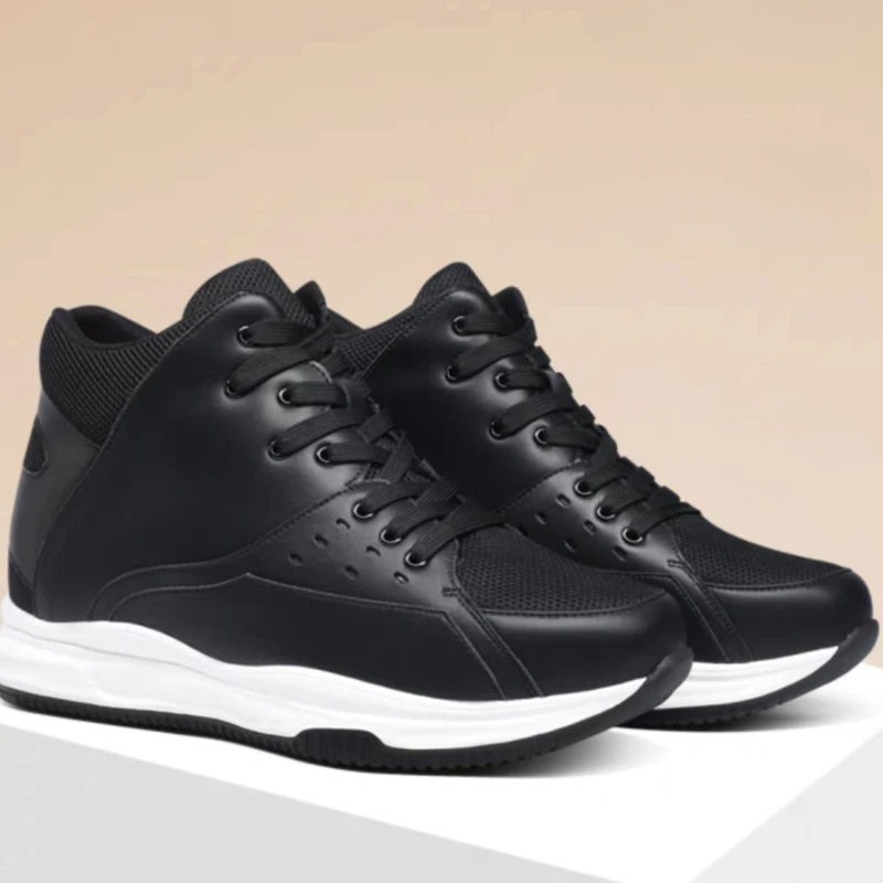 Invisible Inner Heightening Shoes for Men's Increase 9cm Genuine Leather Mesh Breathable Thick Sole Sports Casual Elevated Shoes