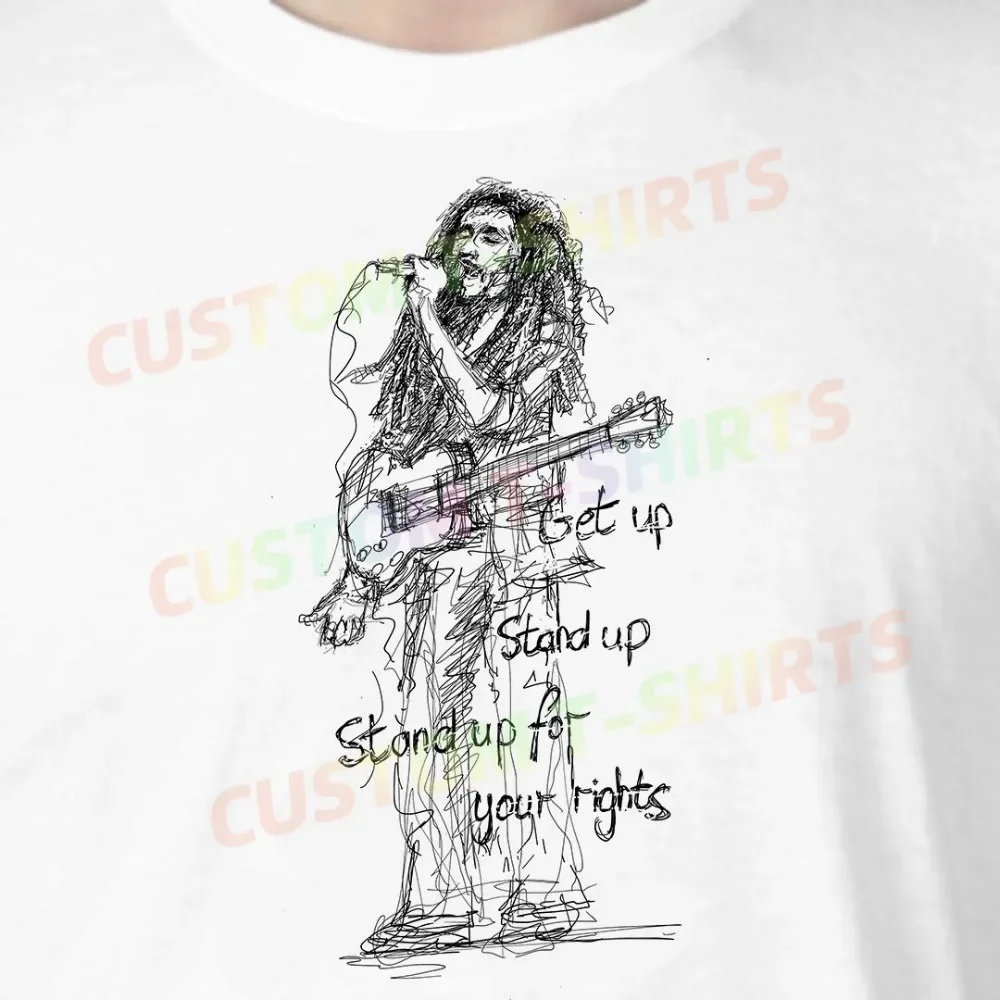 

181 28_Bob_Marley Fans' comic-style hand-drawn pattern T-shirts for both men and women in summer
