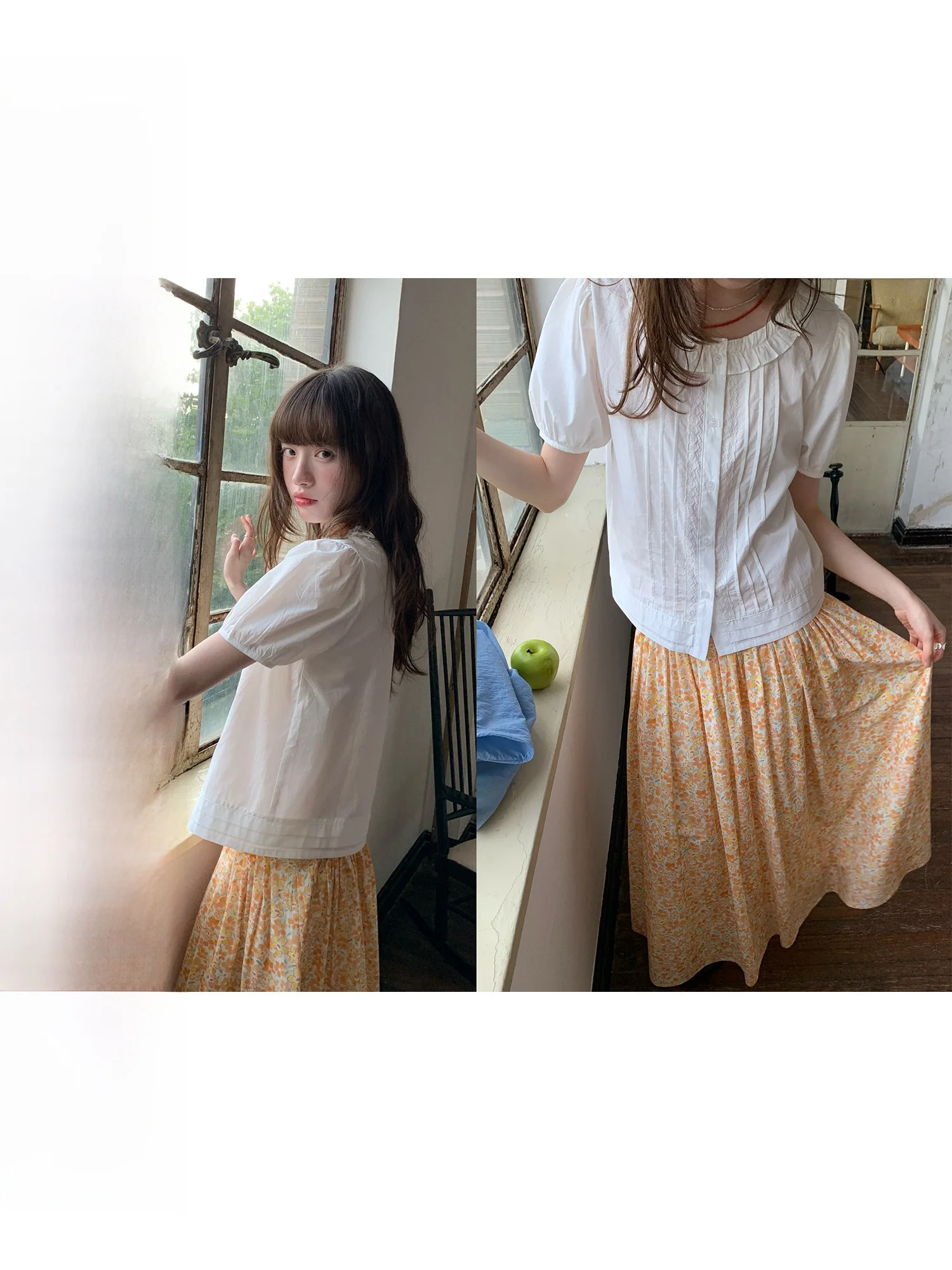 

Нежная блузка с рюшами и кружевной вышивкой для девочек, белая, летняя, из смесового хлопка, с коротким рукавом, на пуговицах