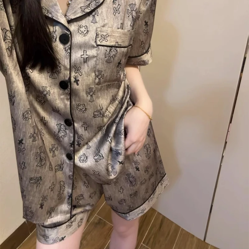 

Cartoon Cute Sanrio Demon Hello Kitty Women Pajamas Spring Autumn Long-sleeved Cardigan Loose Casual Comfortable Homewear Suit