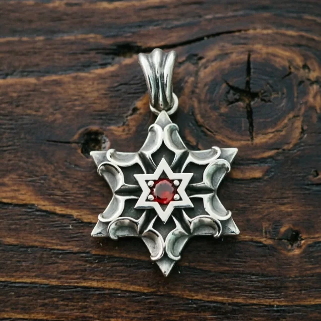 

925 Sterling Silver Hexagram Necklace Men's Pendant Hiphop Punk Pendant Instagram Personalized Trendy Unisex