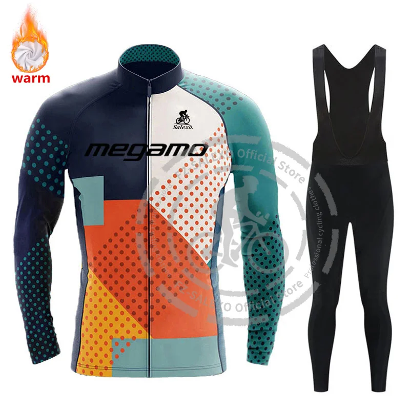 2025 Megamo Winter Cycling Jersey Set Thermal Fleece Cycling Clothing MTB Bike Uniform Maillot Ropa Ciclismo Mens Bicycle Wear