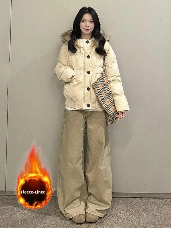 

Американская рабочая одежда цвета хаки в стиле ретро, джинсы-ножи, женские осенне-зимние свободные прямые широкие брюки с высокой талией