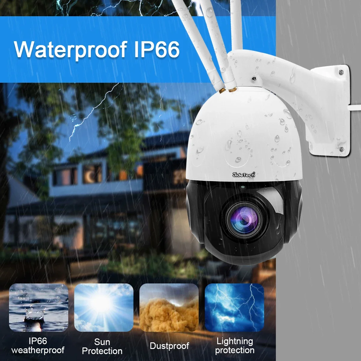 Cámara de red JideTech 5MP 20X Wifi con tres antenas Zoom óptico cámara PTZ cámara de seguridad para el hogar
