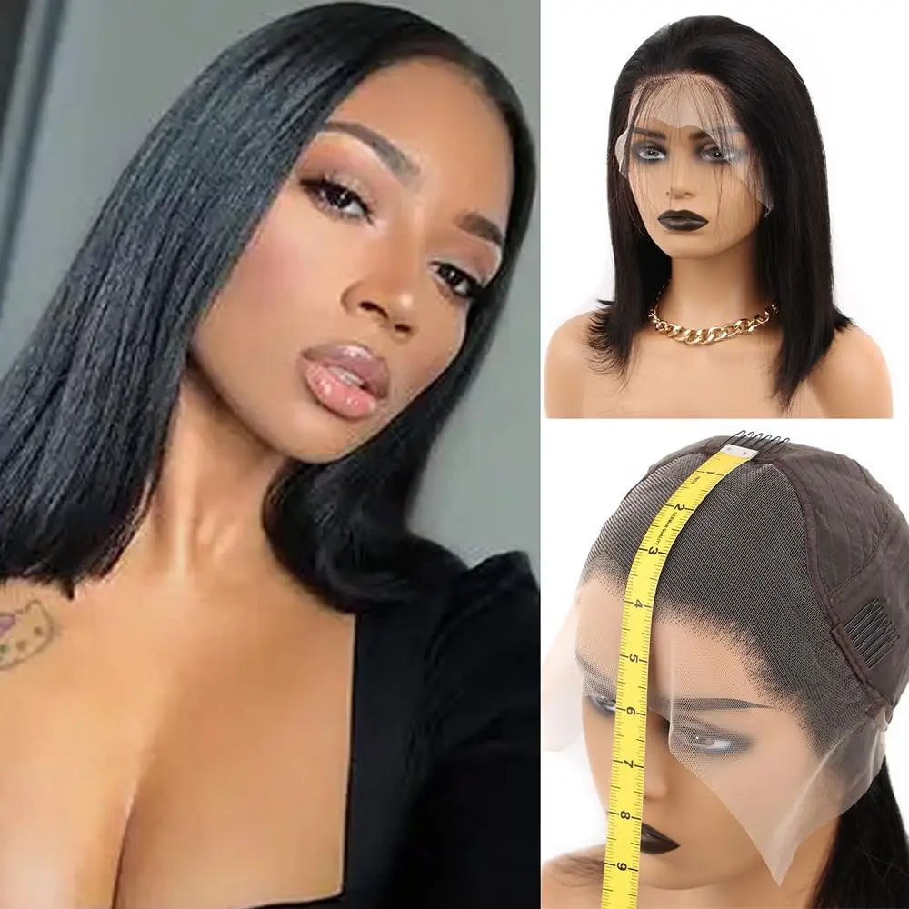 Bob wig lace front wig natural brasileiro liso, cabelo curto, pré-arrancado, com cabelo de bebê, 13x4, para mulheres negras