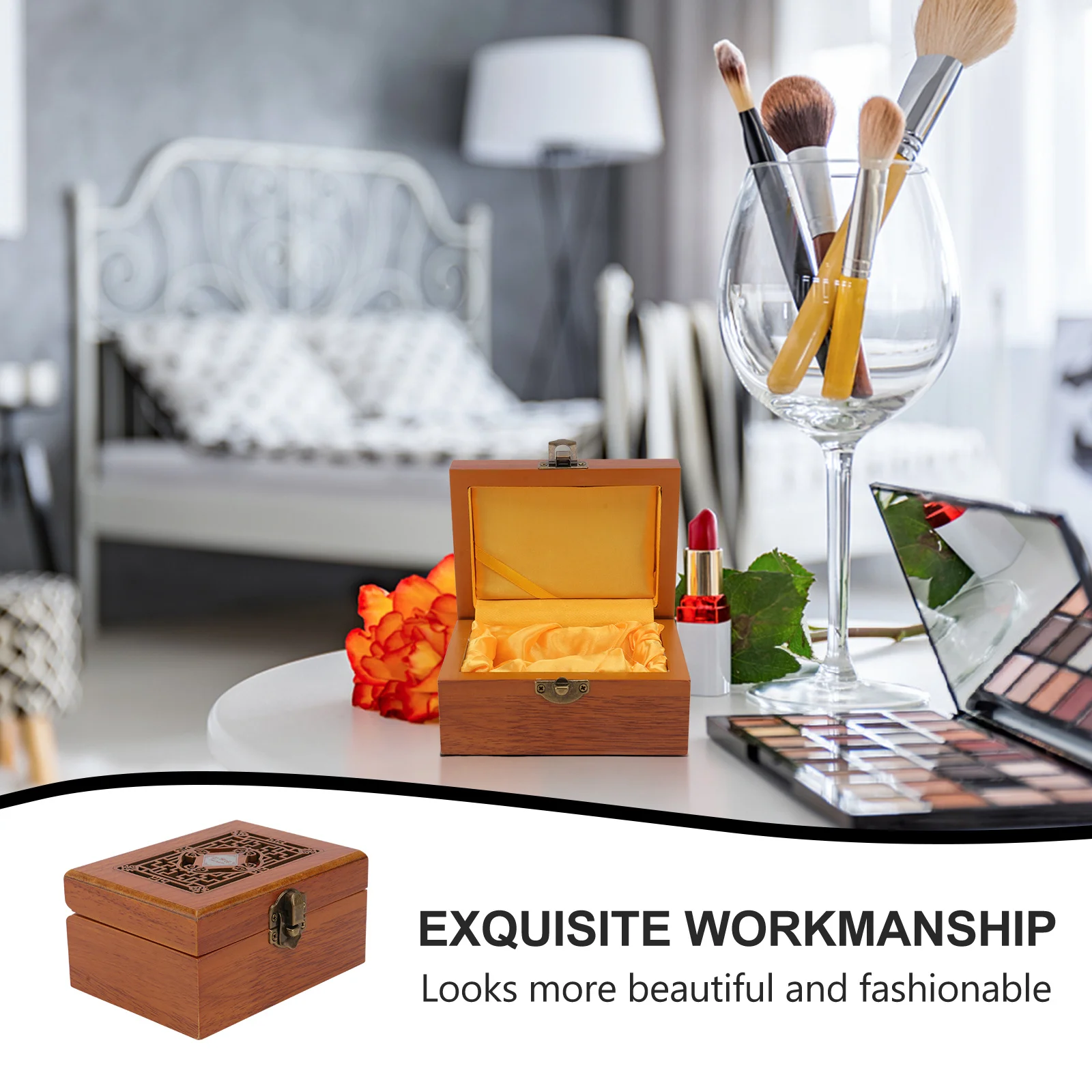 

Деревянная шкатулка для драгоценностей, чехол для хранения колец в стиле резьбы для свадьбы, помолвки, браслета, ожерелья, органайзера, деревянная коробка, подарочный контейнер