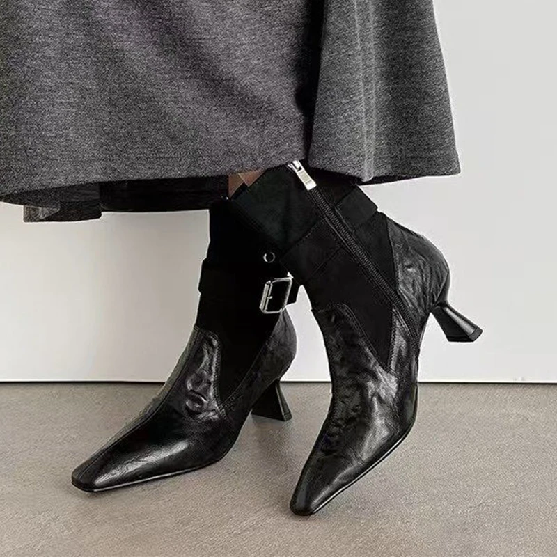 عالية الكعب مثير النساء أحذية أنيقة أحذية من الجلد الحفلات 2025 الشتاء أشار تو تشيلسي الأحذية الاتجاه امرأة مضخات مكتنزة Zapatos #4