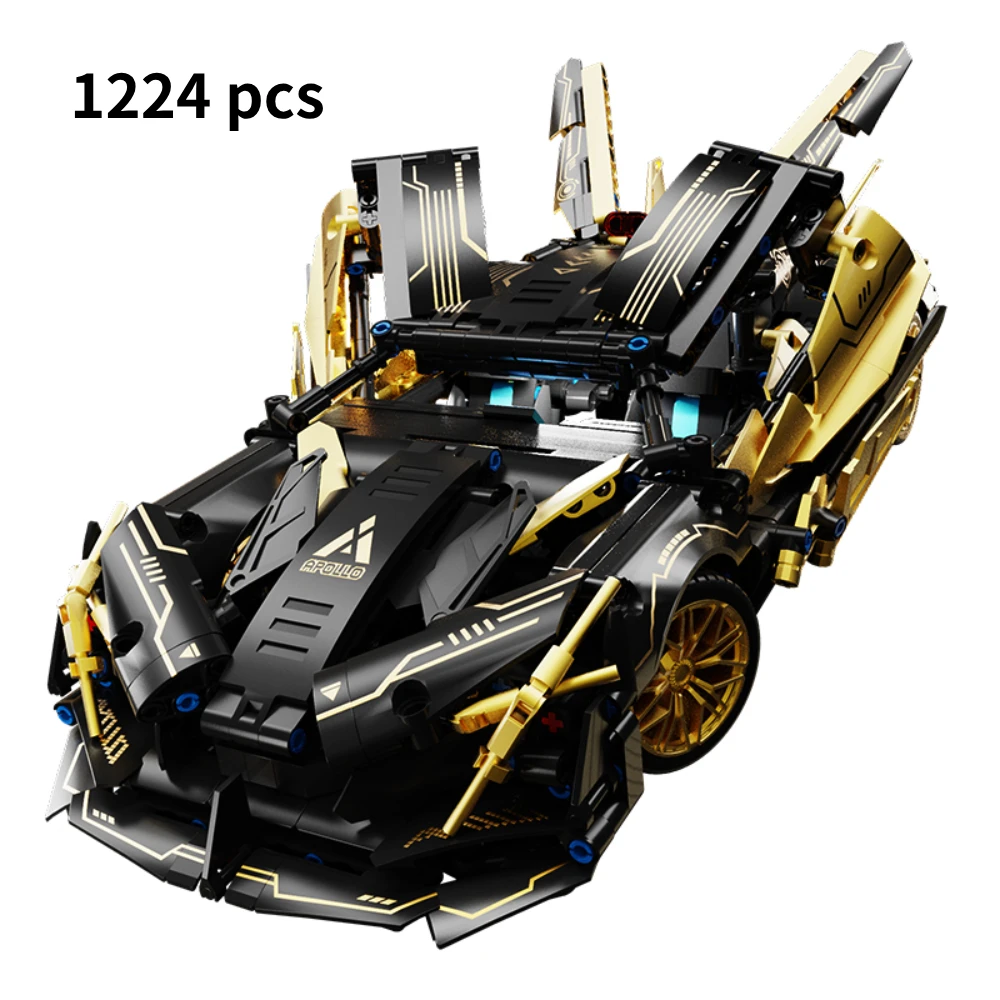 1224pcs Black And Gold PD006 High Difficulty DIY Splicing With Interspersed Block Cars For Boy Birthday And Children\'s Day Gift