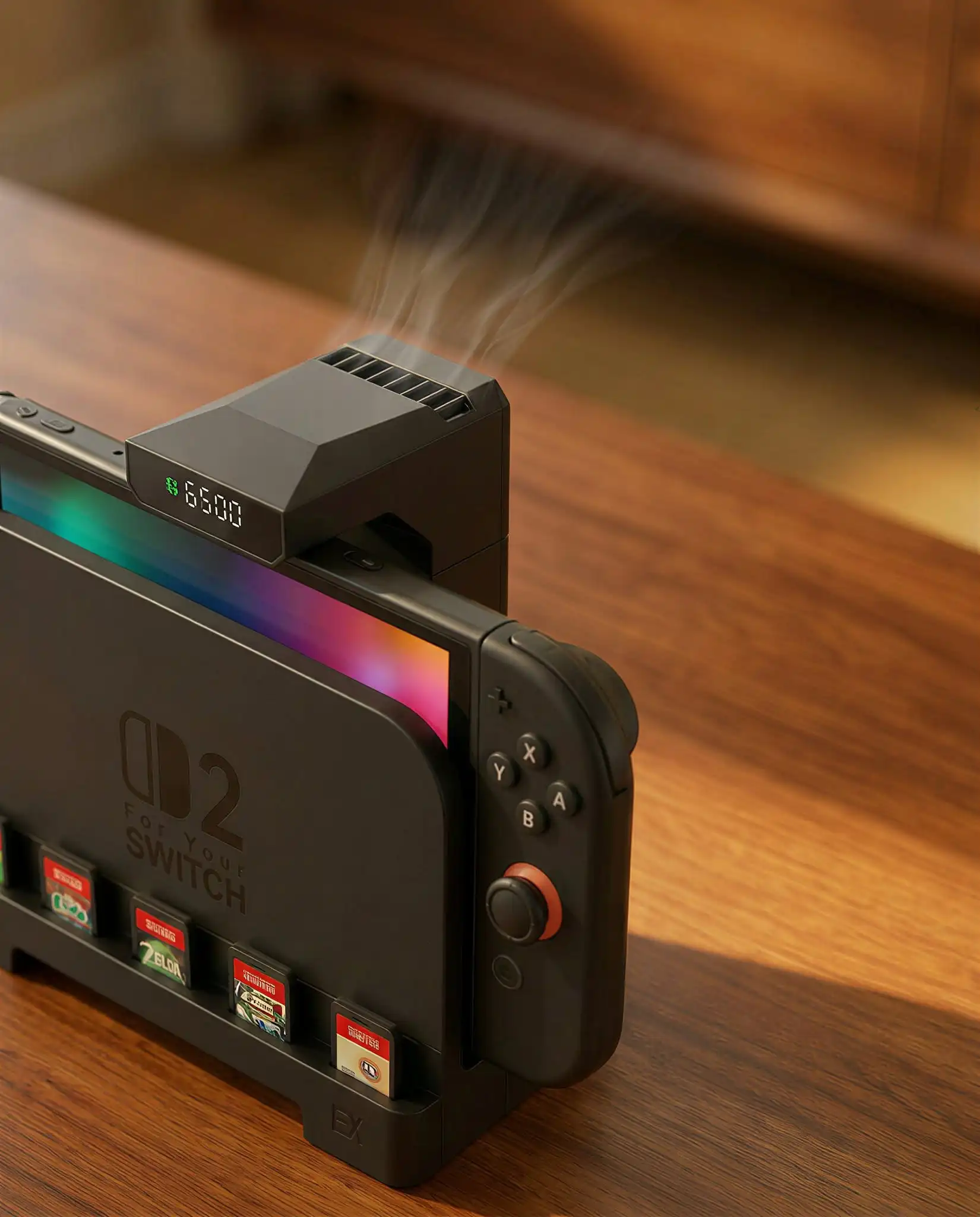Switch 2 Dock Cooling Fan, Dock Mode Cooling with 6 Game Card Slots, Stepless Fan Speed Ventilated Stand for Nintendo Switch 2