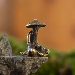 Fairy Gardens Figurine Sitting Fisherman Statue Fishing Decor Alloy Decors Figurines Small