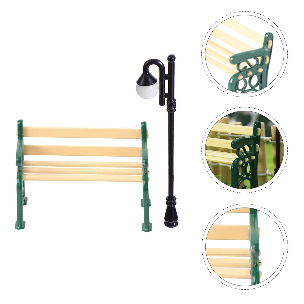 2Pcs Mini Landscape Bench Resin Metal Durable Decorative Chairs for Garden Home Indoor Outdoor Miniature Chair