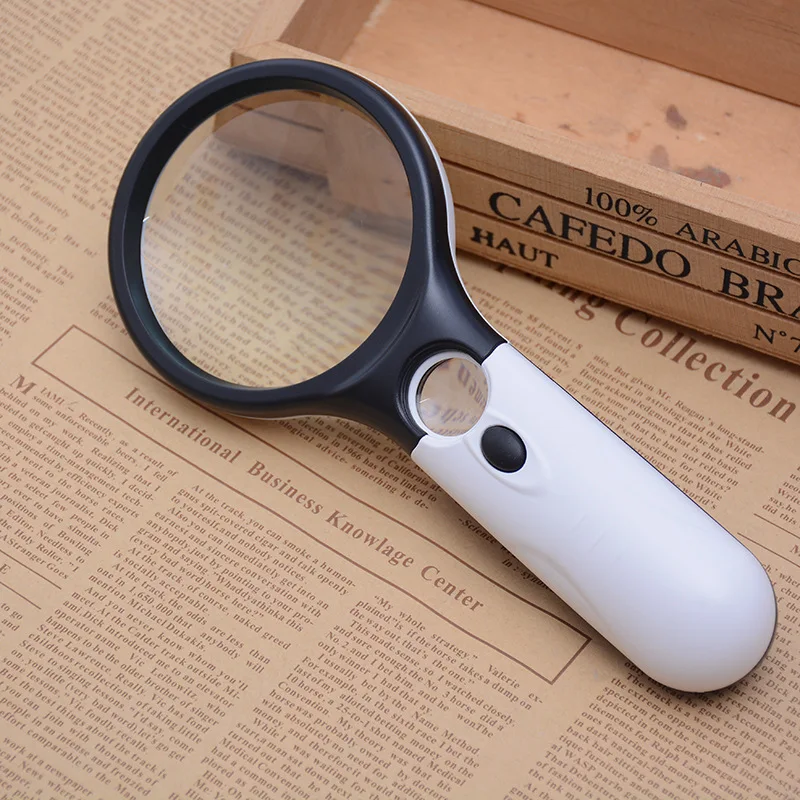 White Magnifying Glass Handheld 45X Magnifier With 3 LED Light For Reading Magnifying Glass Jewelry For Kids Seniors Reading New