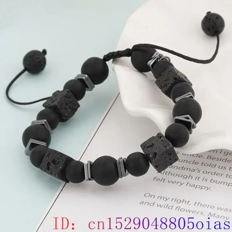 Jade Stone Volcanic Rock Beads Bracelet Man Women Charm Bangle Natural Men Gift Gemstone Carved Talismans Gifts Real Jewelry