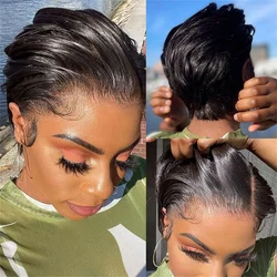 Short Bob Wig Pixie Cut Wig Straight Human Hair Wigs 13x4 Transparent Lace Fronta Wig For Women Highlight Straight Pixie Cut Wig