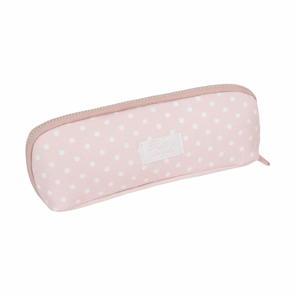 Durable Pink Polka Dot Pencil Case Double Snap Button Large Capacity Stationery Pouch Pencil Pouch School Office