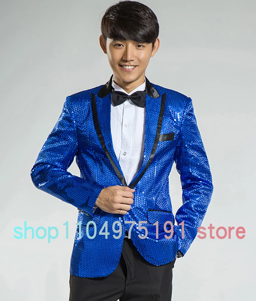 Exquisite men's suit with sequins for emcee, High Quality Stage performance outfit singer,large chorus prom dresses Party Gowns