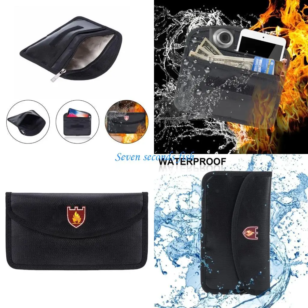 

L74B Zippers Bag Water Resistant Wallet Fireproof Money Bag Safe Pouches Small Wallet