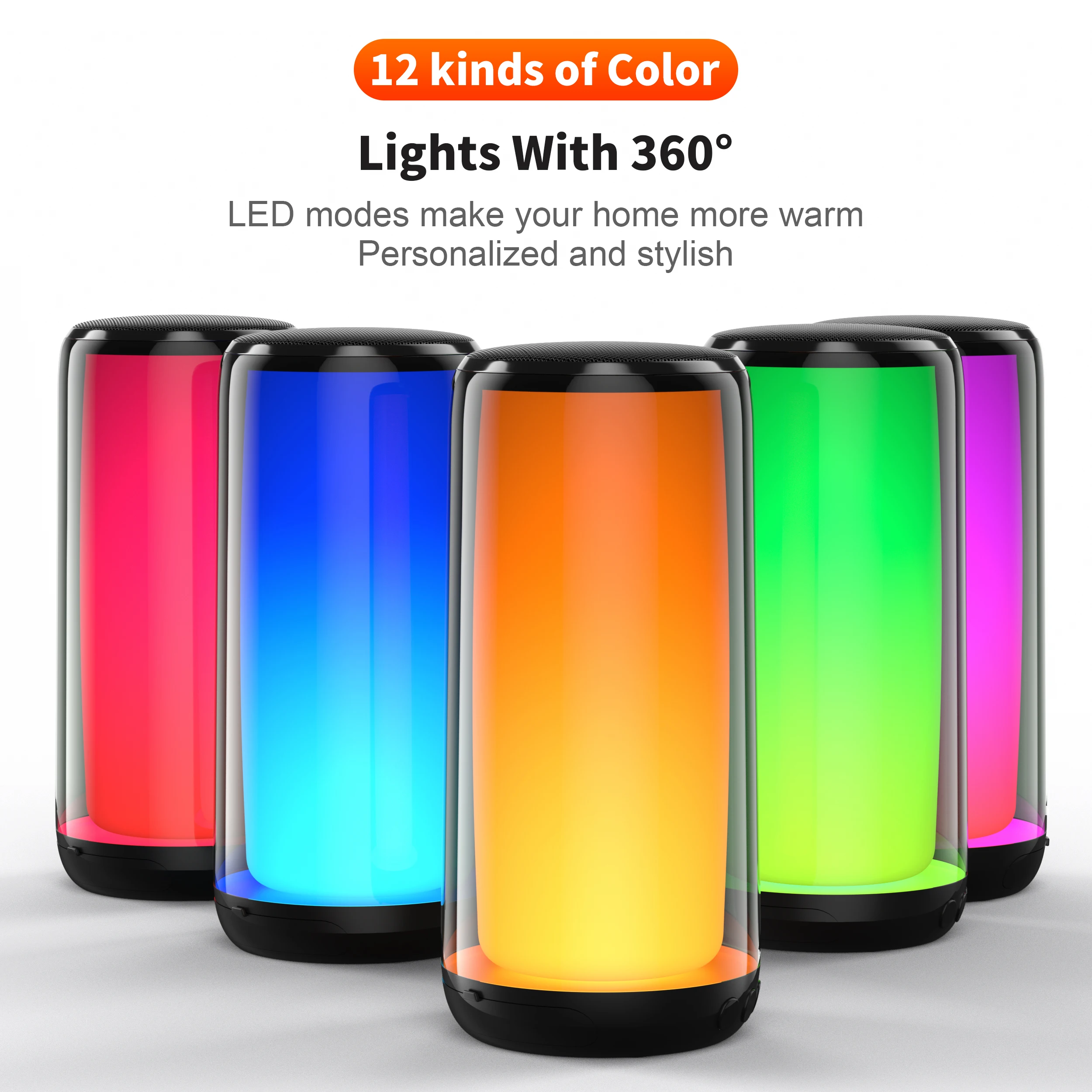 Bluetooth Speaker 12 kinds color lights Night Light Atmosphere Lamps 57MM Loudspeaker QERE Portable Speaker Dolby Cinema Soun