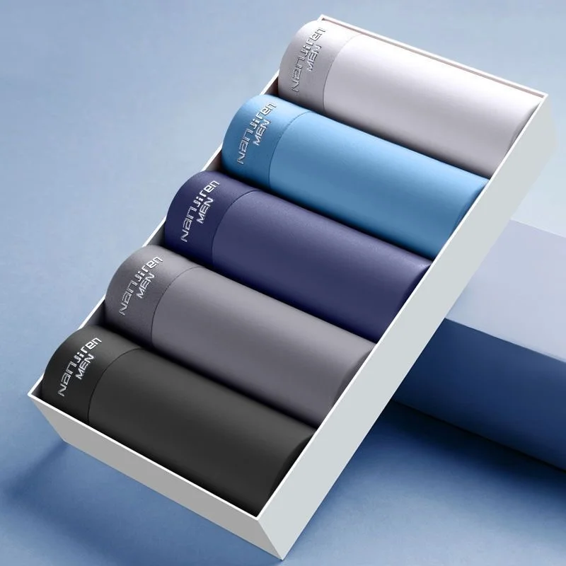 남성용 아이스 실크 복서 반바지, 심리스 섹시 속옷, 언더팬츠 팬티, 항균 통기성 브리프, 5 개