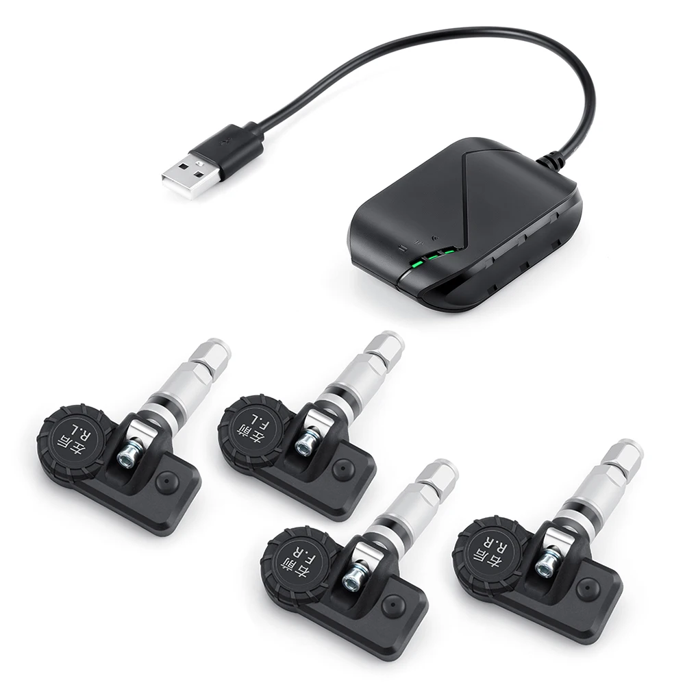 USB TPMS for Android Car Stereo Radio 4-Sensor Wireless Vehicle Auto Tire Pressure Monitoring Temperature Alarm System