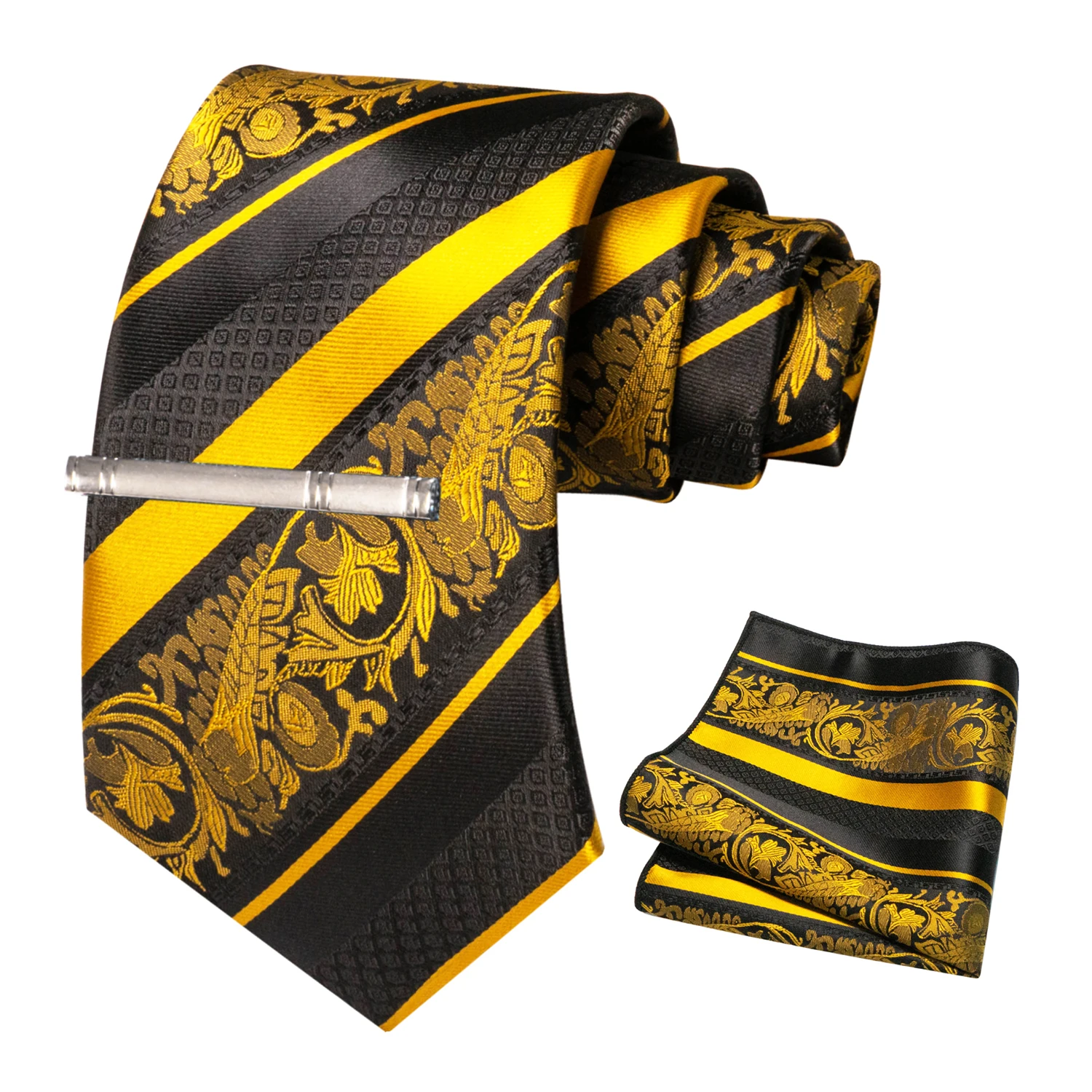 Klassische Herren-Krawatte mit Blumenmuster, 8 cm, Seidenkrawatten-Set, Einstecktuch, Krawattenklammer, Business-Anzubehör, Bräutigam-Hochzeitskrawatte – Detail 2