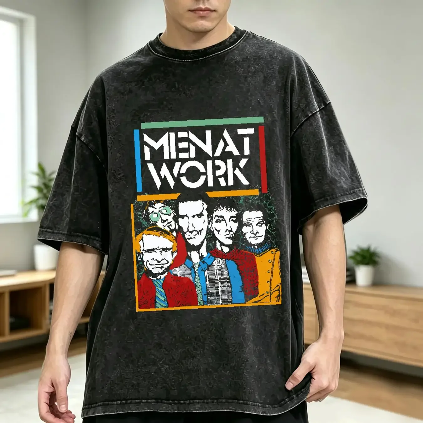 washed T Shirt Rare Men at Work Band For Fan Black S 2345XL GC770 vintage Washed Slightly homme designer clothes Soft Casual
