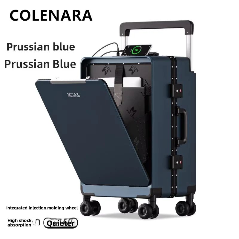 

COLENARA ABS+PC Suitcase Front Opening Laptop Boarding Case USB Charging Trolley Case 20"24"26 Inch Aluminum Frame Luggage