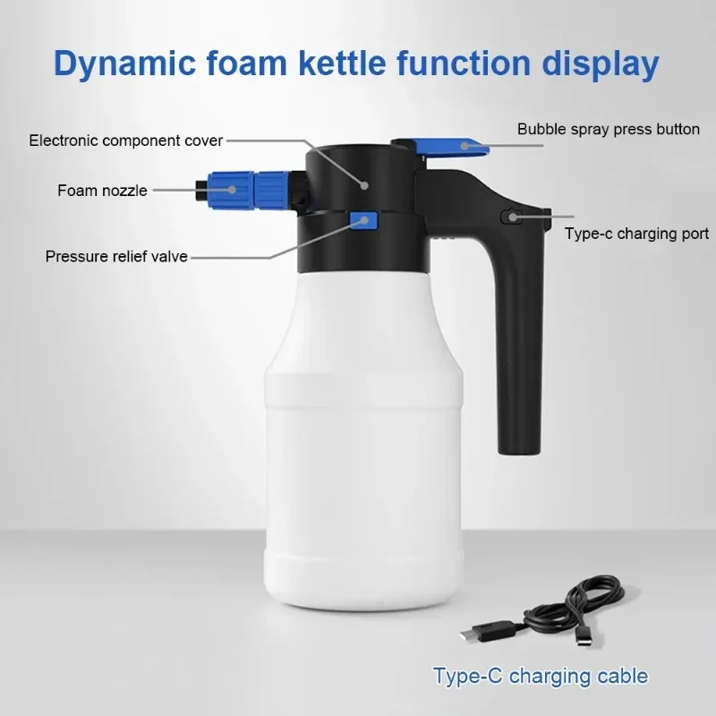 2/1.5L Electric Snow Foam Sprayer 2300mAh Car Wash Spray Bottle USB Rechargeable Lance Watering Can for Car Window Cleaning