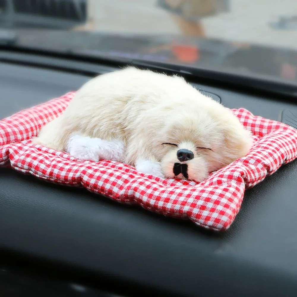 Car Ornament ABS Plush Dogs Decoration Simulation Sleeping Dog Toy Automotive Dashboard Decor Ornaments Cute Auto Accessories