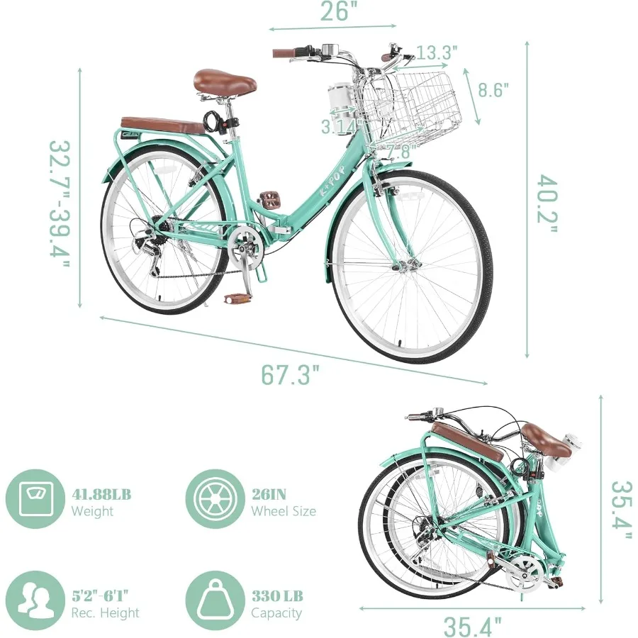 دراجة كروزر الشاطئ للنساء 24 26 بوصة 7 سرعات مع سلة قابلة للطي دراجة حامل فنجان القهوة المزدوج VType الفرامل مقعد قابل للتعديل