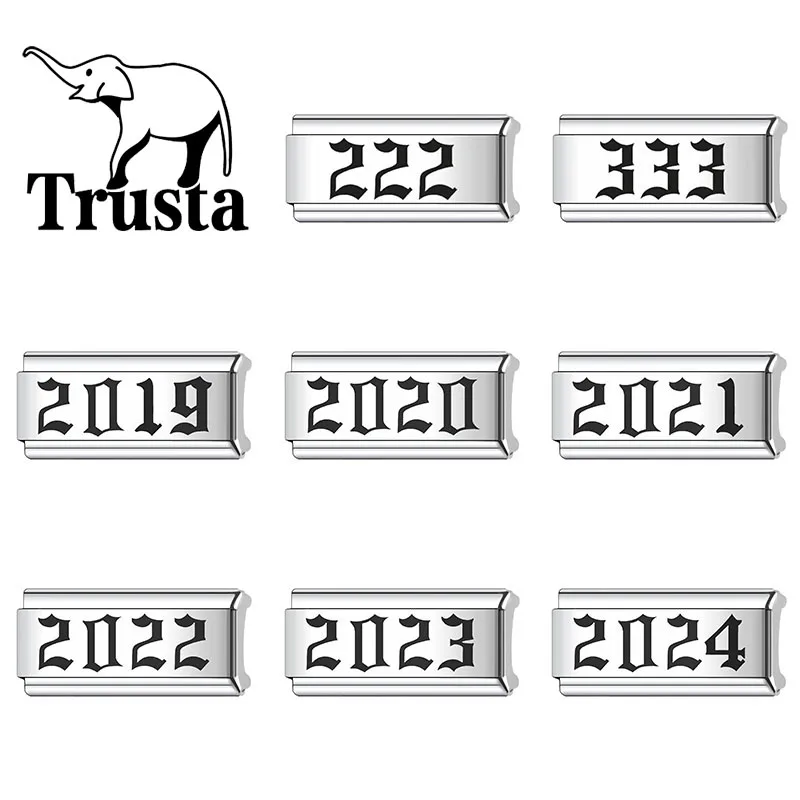 Trusta 2026 Laser Lucky Numbers Years Bracelet italian charms Stainless Steel for Women DIY Making Silvery Fit 9mm Fashion N715