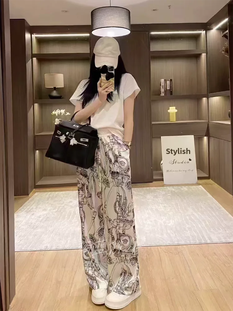 Damskie spodnie z szerokimi nogawkami, z wysokim stanem, o prostym kroju, do ziemi, wyszczuplające, w stylu koreańskim, codzienne.