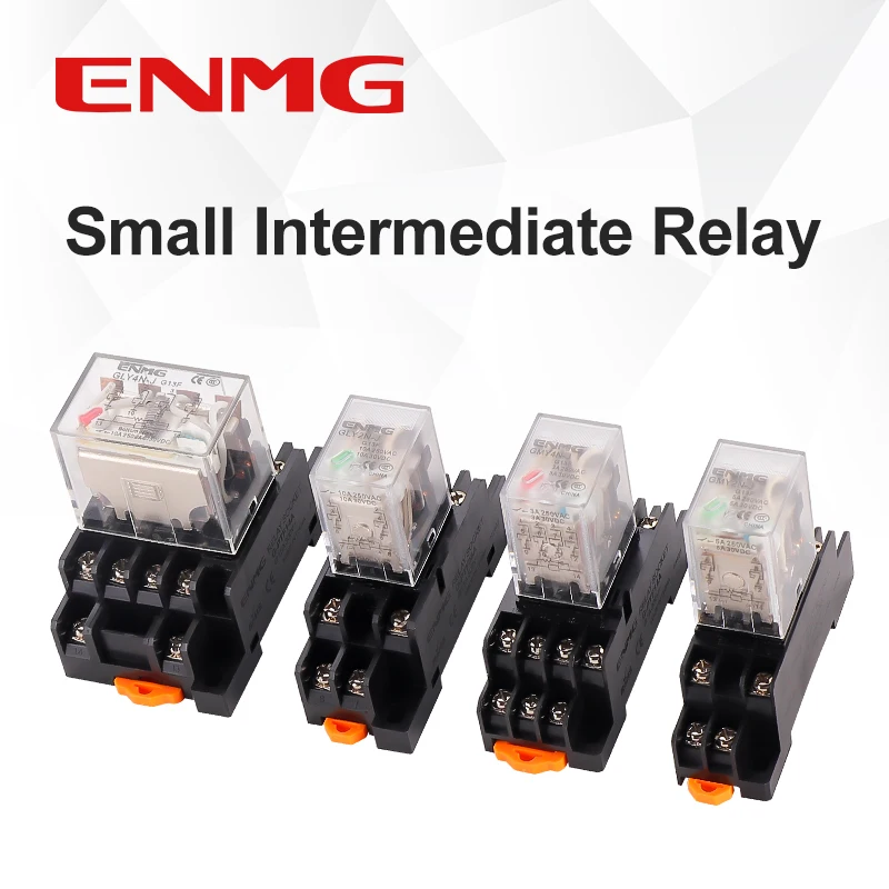 ENMG Small Intermediate Relay GLY2N-J High Power Electromagnetic Relay 8-Pin 14-Pin DC 12V 24V Operation Indicator Barrier Type