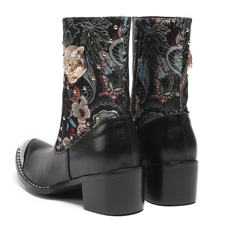 Britische Metall Spitzschuh Party Club Mann Schuhe Rot Motorrad Reißverschluss Stiefeletten Plus Größe Hochzeit Party Echtes Leder Kurzer Stiefel – Detail 5