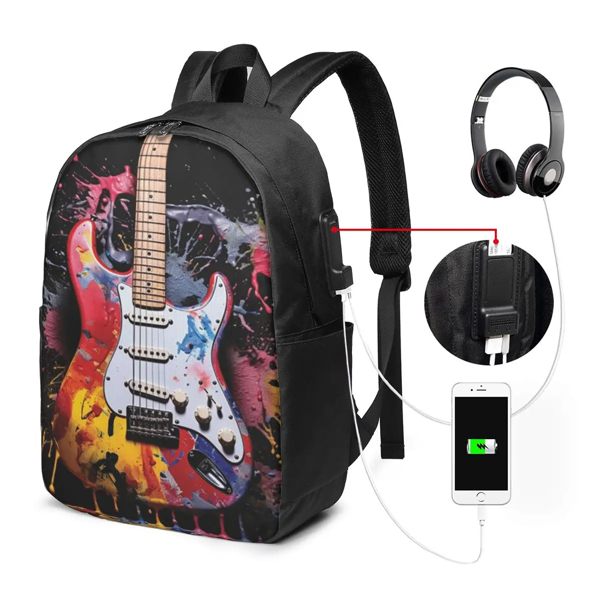 Abstract Graffiti Color Guitar Backpack Travel Notebook Bag Computer College Student School Bag Laptop Shoulder Bags  Men Women