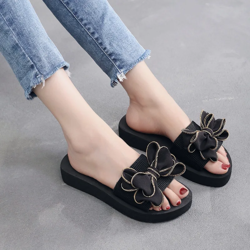 Sandalias con lazo de verano para mujer, zapatillas informales planas para interiores y exteriores, chanclas de playa, sandalias de plataforma de talla grande 35-42