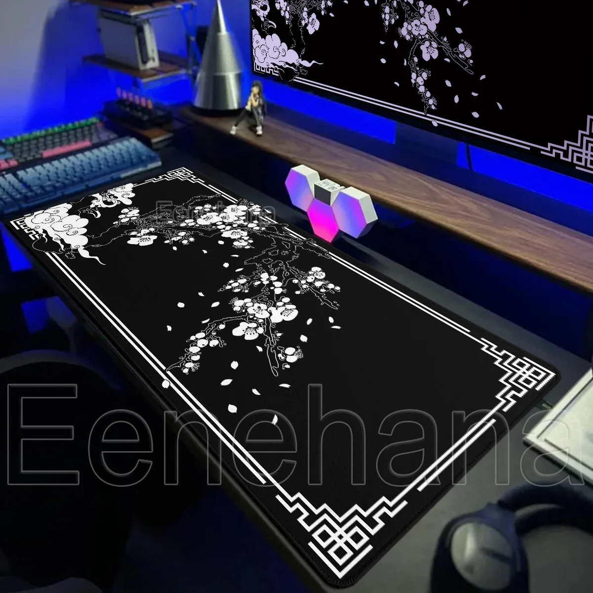 XXL Japan Cherry Blossom Mouse Pad Large Laptop Gaming Black & White Sakura Anime Office Carpet Gamer Keyboard Computer Deskmats