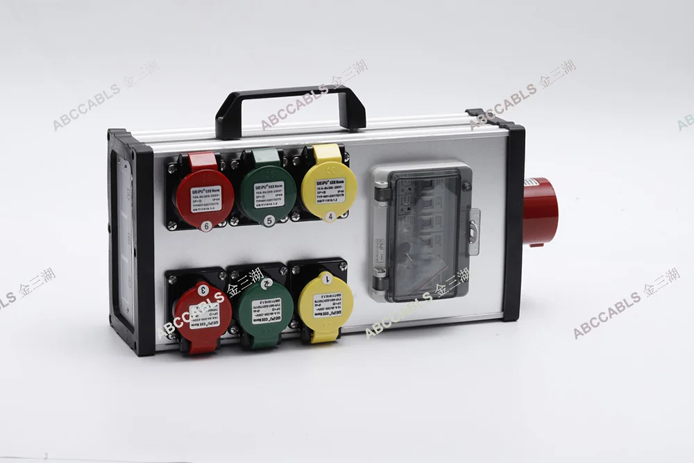 6-Way Portable Power Distribution Box - Aluminum Alloy Case with 16A Output Sockets & 32A 5-Pin Input for Stage Use
