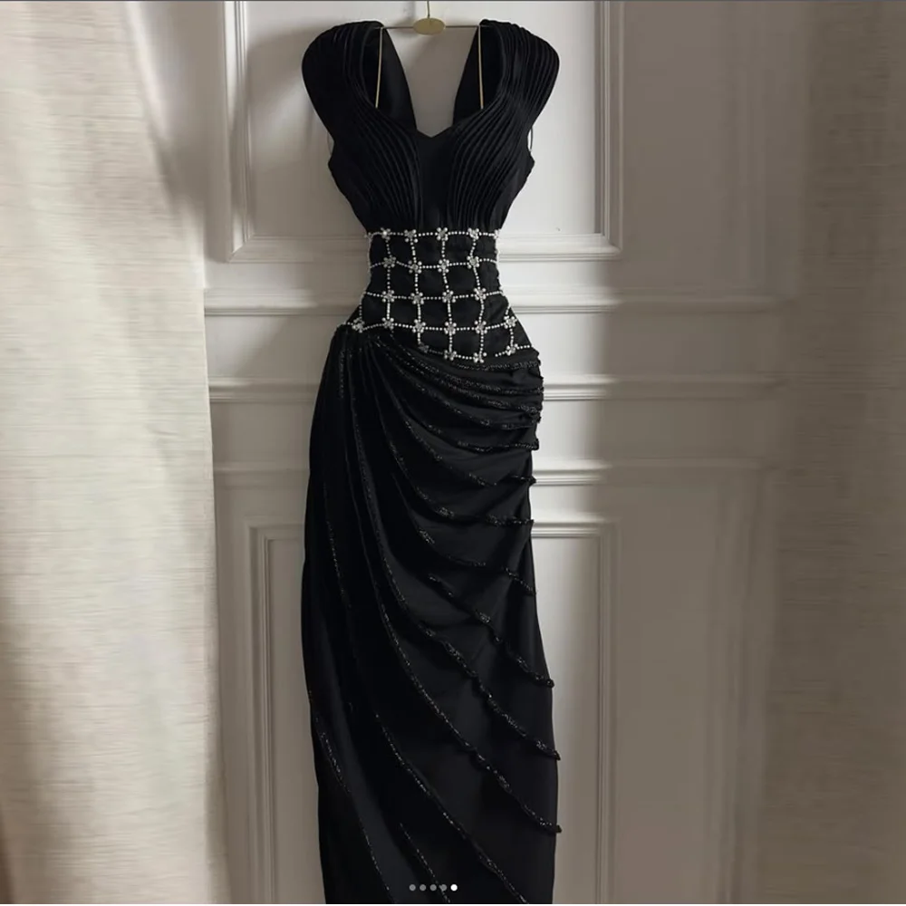 Customized Elegant Pleat Pattern Sequined Pearl Trumpet Prom Gowns Sweetheart Long Celebrity Evening Dresses Luxury