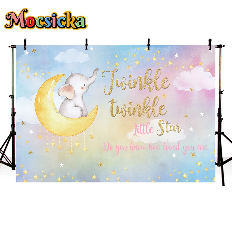 Twinkle Twinkle Little Star Baby Shower Backdrop Pink Cloud Gold Star Moon Photography Background Studio Photo Shoot Photocall