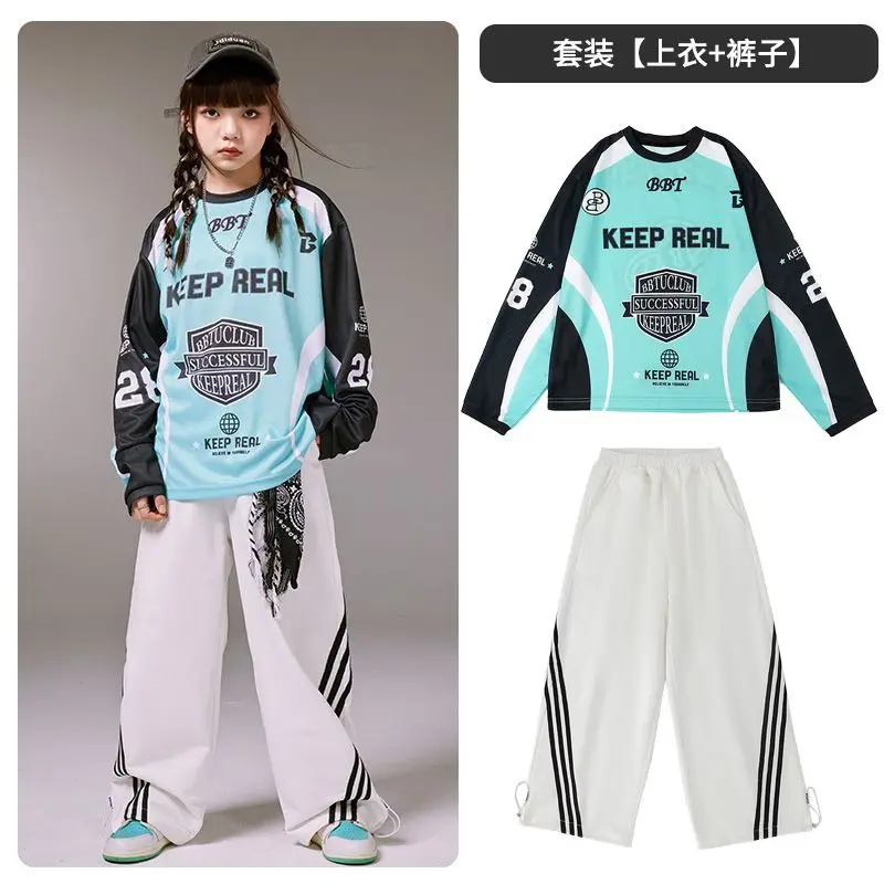 Trajes de escenario de Jazz para niños, camisa de gran tamaño de Hip Hop, pantalones de baile callejero, ropa de calle para niñas, Tops para correr, conjunto de ropa deportiva para niños